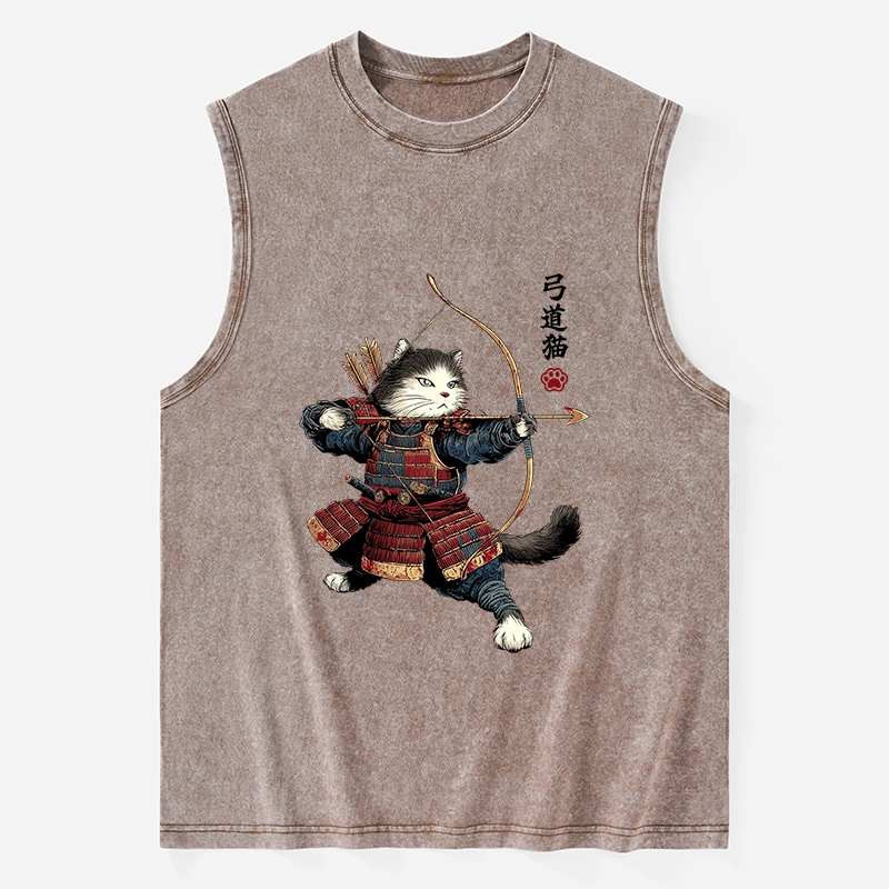 Tokyo-Tiger Kyudo Samurai Cat Washed Tank