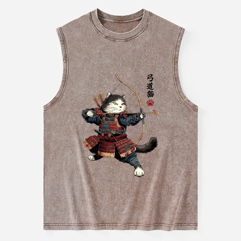 Tokyo-Tiger Kyudo Samurai Cat Washed Tank