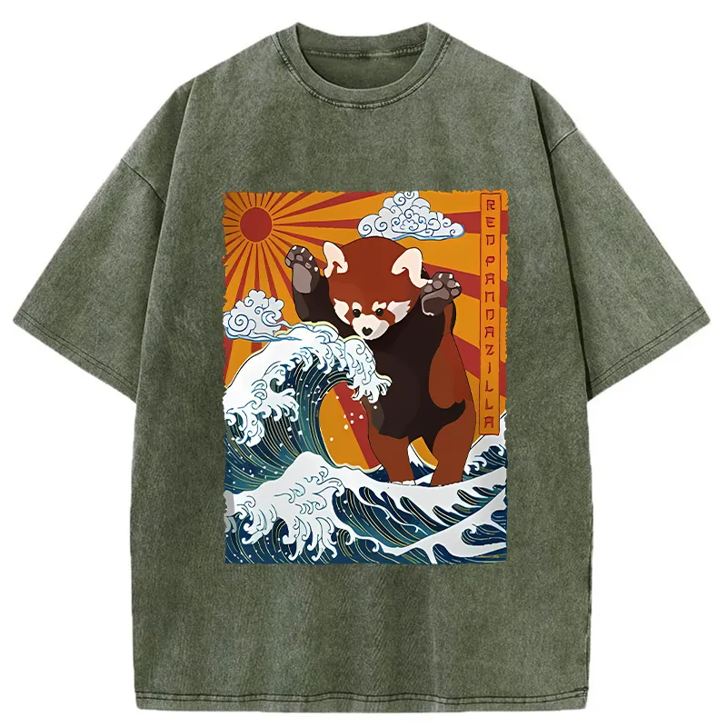 Tokyo-Tiger The Great Wave Off Red Panda Washed T-Shirt