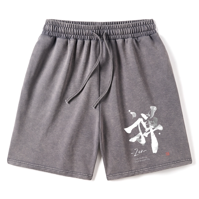 Tokyo-Tiger Zen Texts Washed Shorts