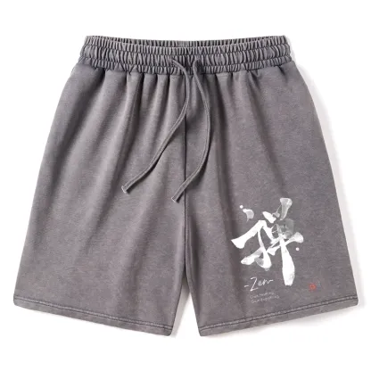 Tokyo-Tiger Zen Texts Washed Shorts