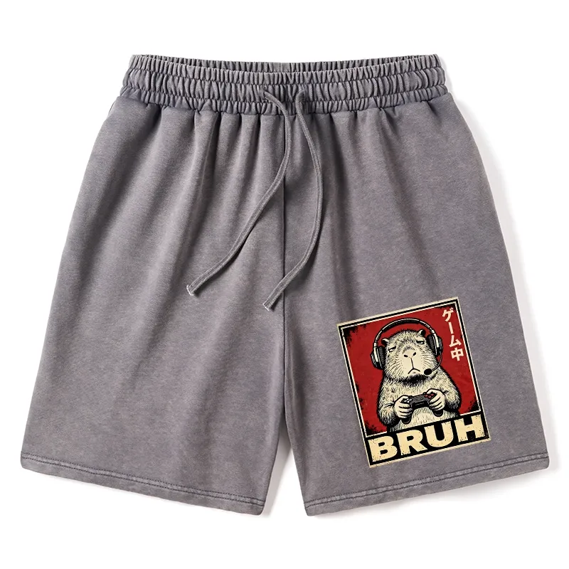 Tokyo-Tiger Funny Capybara Playing Games Washed Shorts