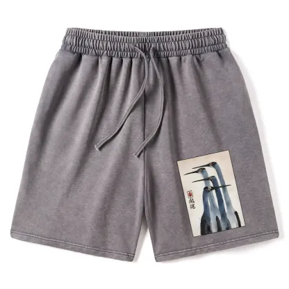 Tokyo-Tiger Retro Sandhill Crane Washed Shorts