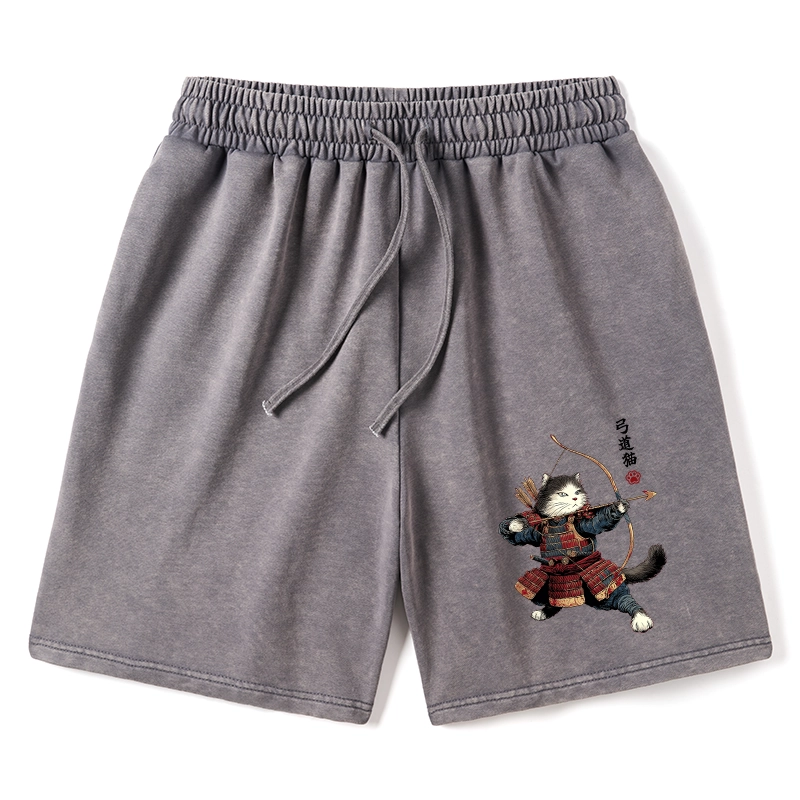 Tokyo-Tiger Kyudo Samurai Cat Washed Shorts