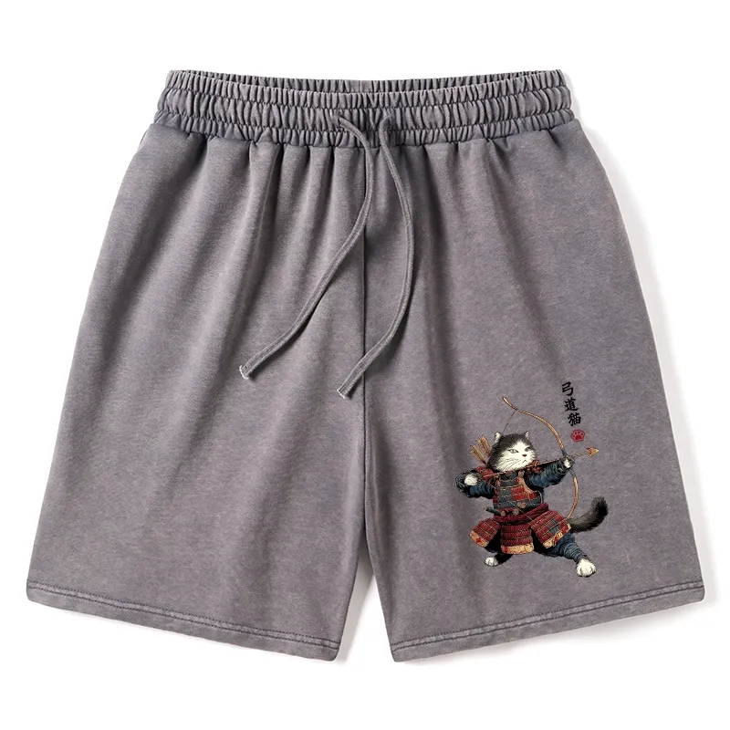Tokyo-Tiger Kyudo Samurai Cat Washed Shorts