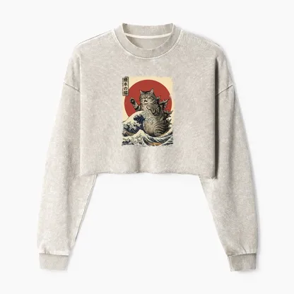 Tokyo-Tiger Catzilla Is Causing Destruction Washed Crop Sweatshirt