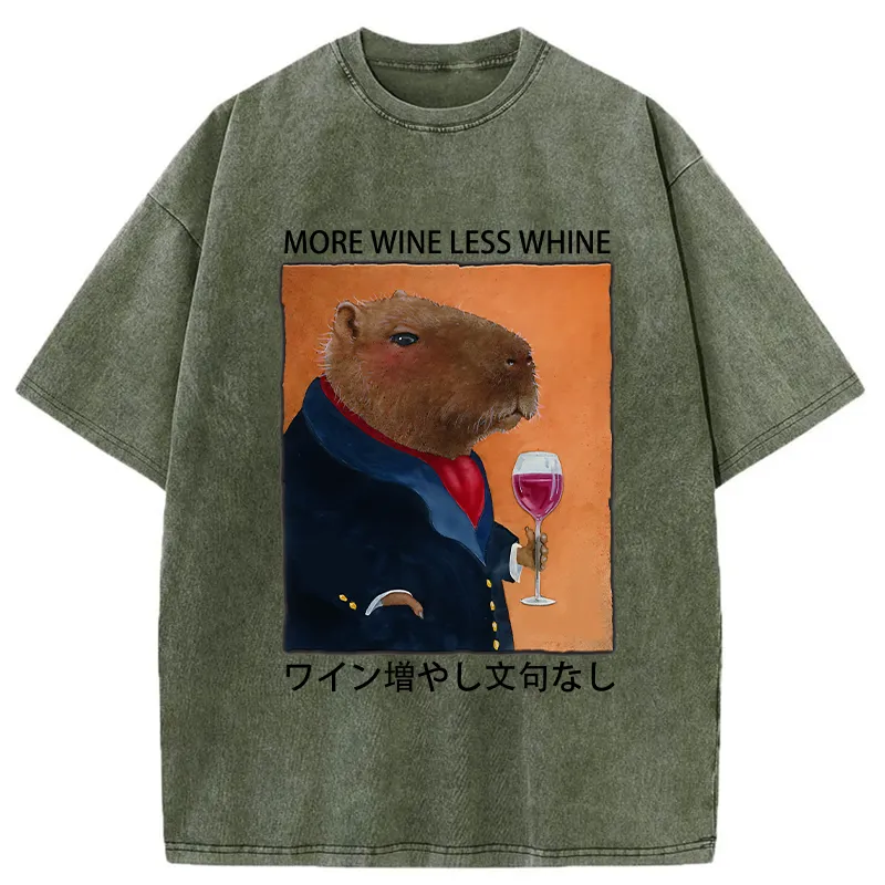Tokyo-Tiger Capybara More Wine Less Whine Washed T-Shirt