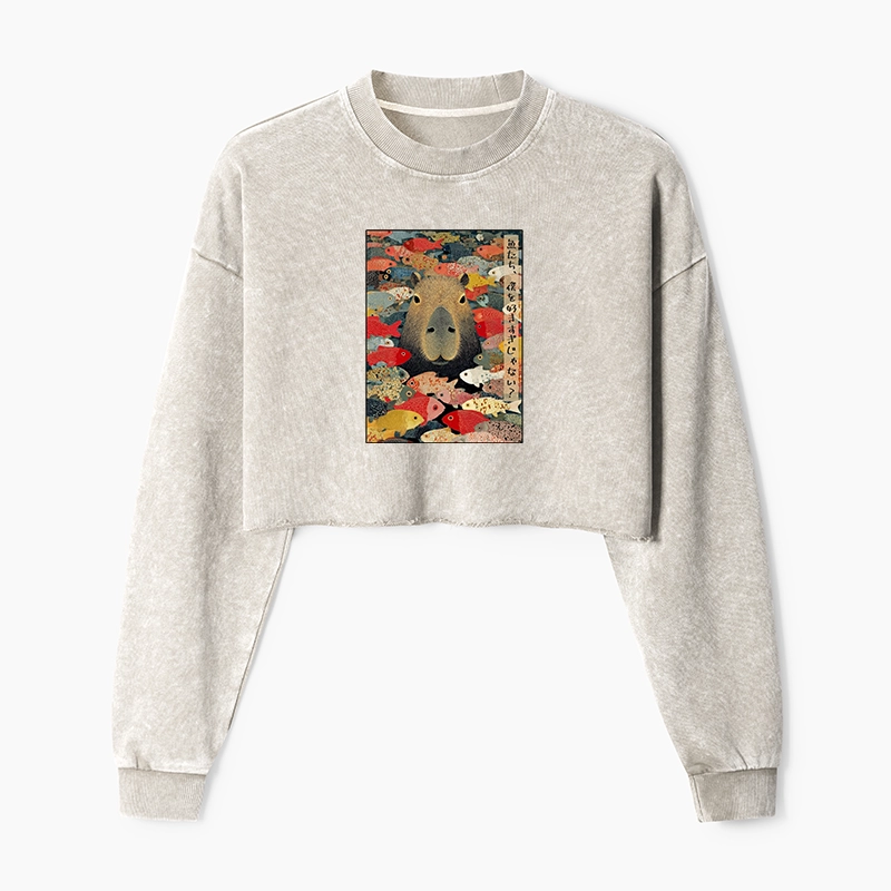 Tokyo-Tiger Am I Too Lovable? Washed Crop Sweatshirt
