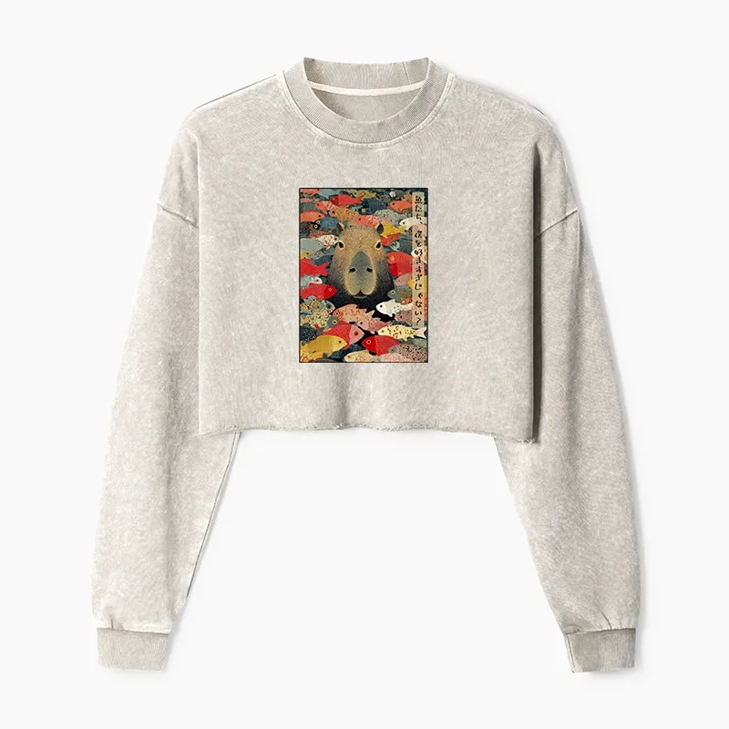 Tokyo-Tiger Am I Too Lovable? Washed Crop Sweatshirt Sale