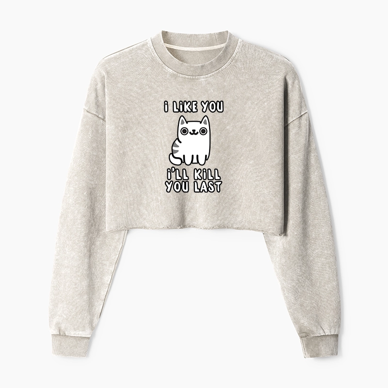 Tokyo-Tiger Cats And Humans Have A Love-hate Relationship Washed Crop Sweatshirt