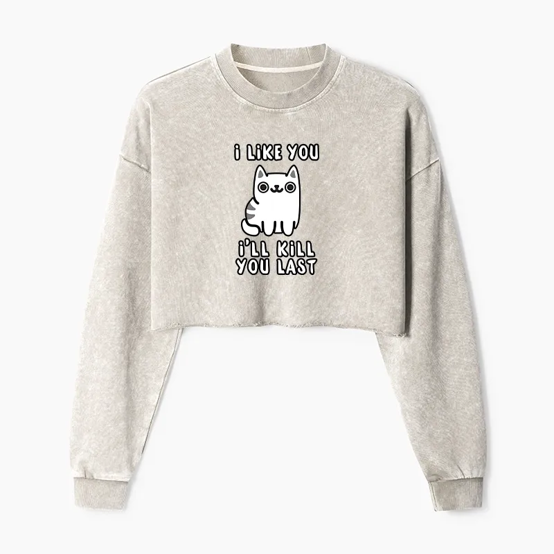 Tokyo-Tiger Cats And Humans Have A Love-hate Relationship Washed Crop Sweatshirt