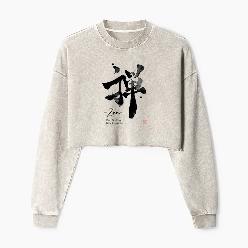 Tokyo-Tiger Zen Texts Washed Crop Sweatshirt Sale