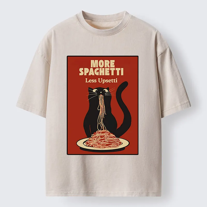 Tokyo-Tiger Black Cat Eating Spaghetti Poster Washed T-Shirt