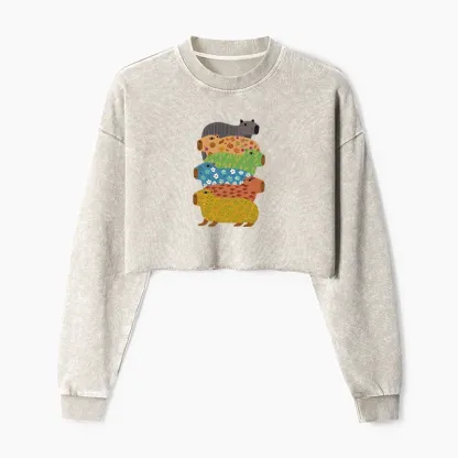 Tokyo-Tiger Colorful Capybaras Washed Crop Sweatshirt