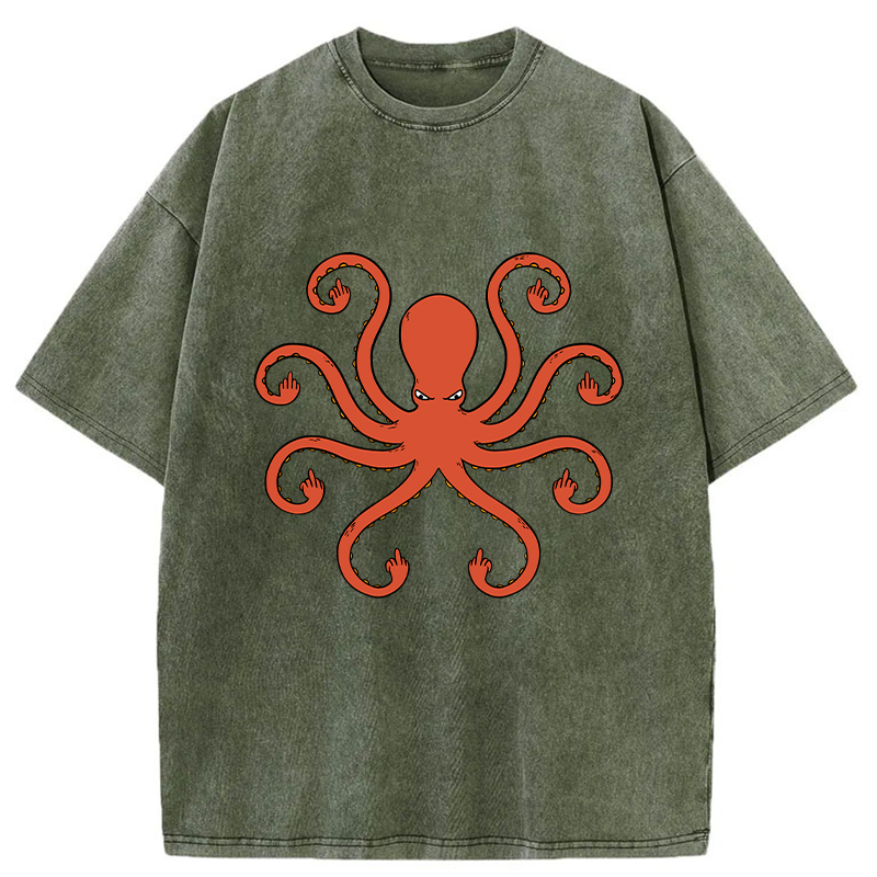 Tokyo-Tiger Octopus Give The Middle Finger Washed T-Shirt