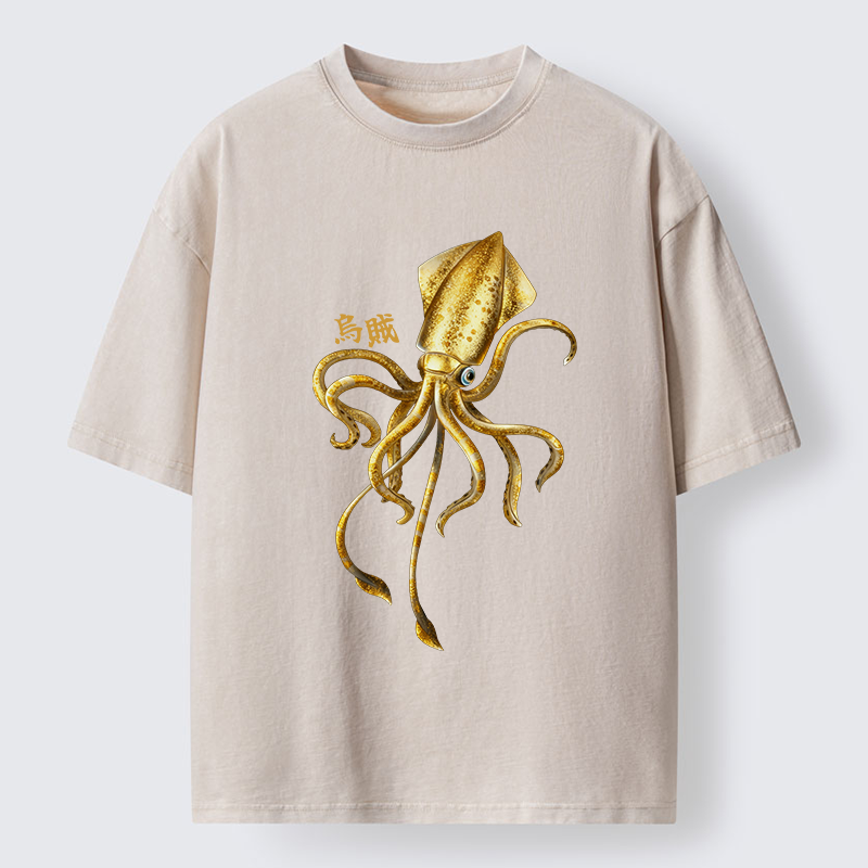 Tokyo-Tiger Squid Ink Painting Washed T-Shirt