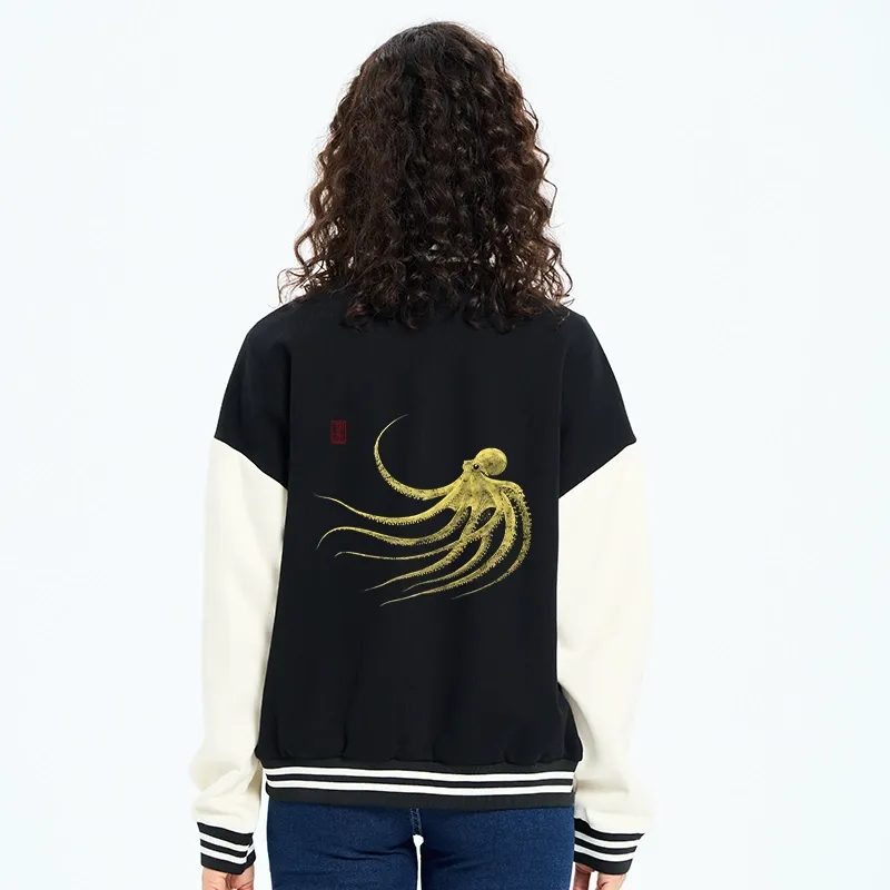 Tokyo-Tiger Retro Octopus Japanese Embroidery Varsity Jacket