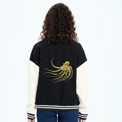 Tokyo-Tiger Retro Octopus Japanese Embroidery Varsity Jacket