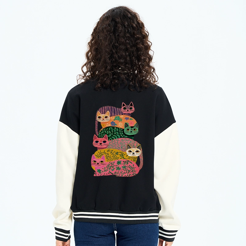 Tokyo-Tiger Colorful Cats Embroidery Varsity Jacket