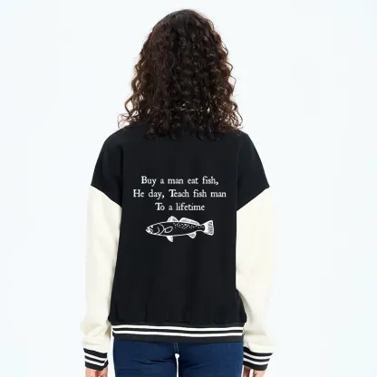 Tokyo-Tiger Man Eat Fish Meme Embroidery Varsity Jacket