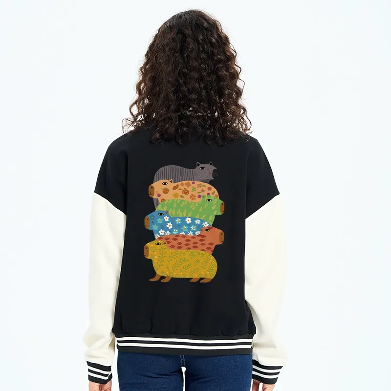 Tokyo-Tiger Colorful Capybaras Embroidery Varsity Jacket