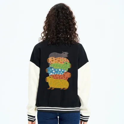 Tokyo-Tiger Colorful Capybaras Embroidery Varsity Jacket