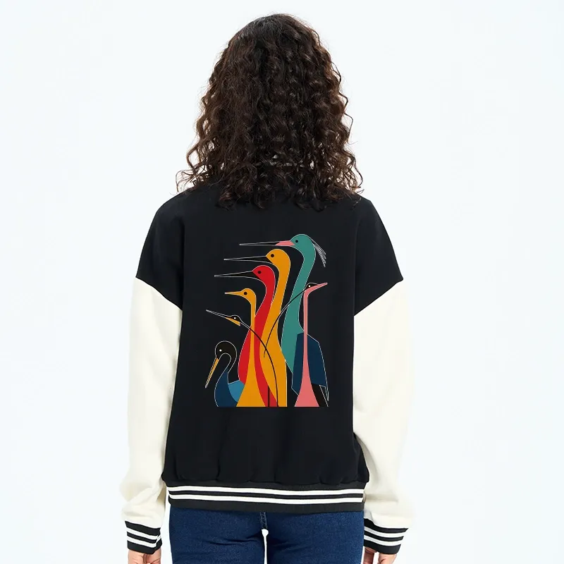 Tokyo-Tiger Various Types Of Cranes Embroidery Varsity Jacket