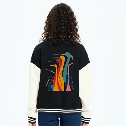 Tokyo-Tiger Various Types Of Cranes Embroidery Varsity Jacket