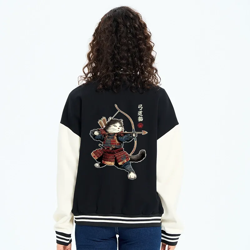 Tokyo-Tiger Kyudo Samurai Cat Embroidery Varsity Jacket