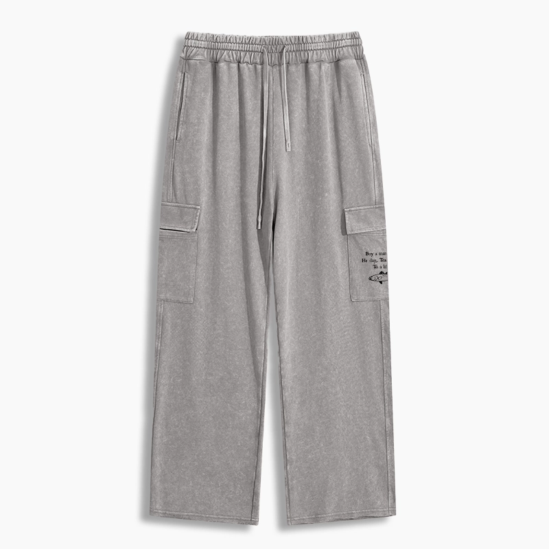 Tokyo-Tiger Man Eat Fish Meme Washed Utility Sweatpants