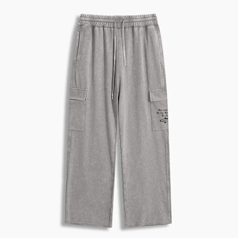 Tokyo-Tiger Man Eat Fish Meme Washed Utility Sweatpants Sale