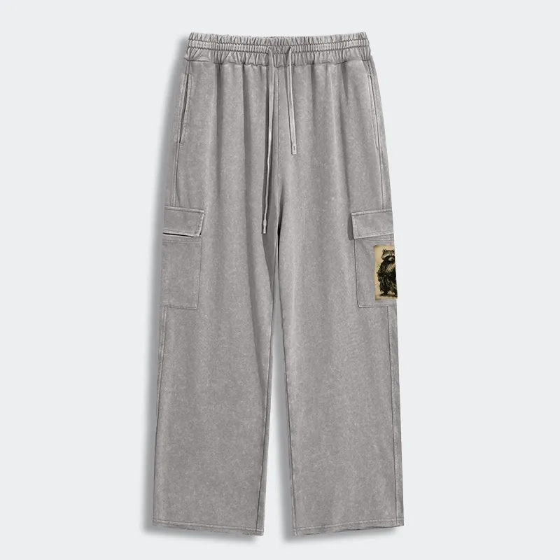 Tokyo-Tiger Retro Raccoon Samurai Washed Utility Sweatpants