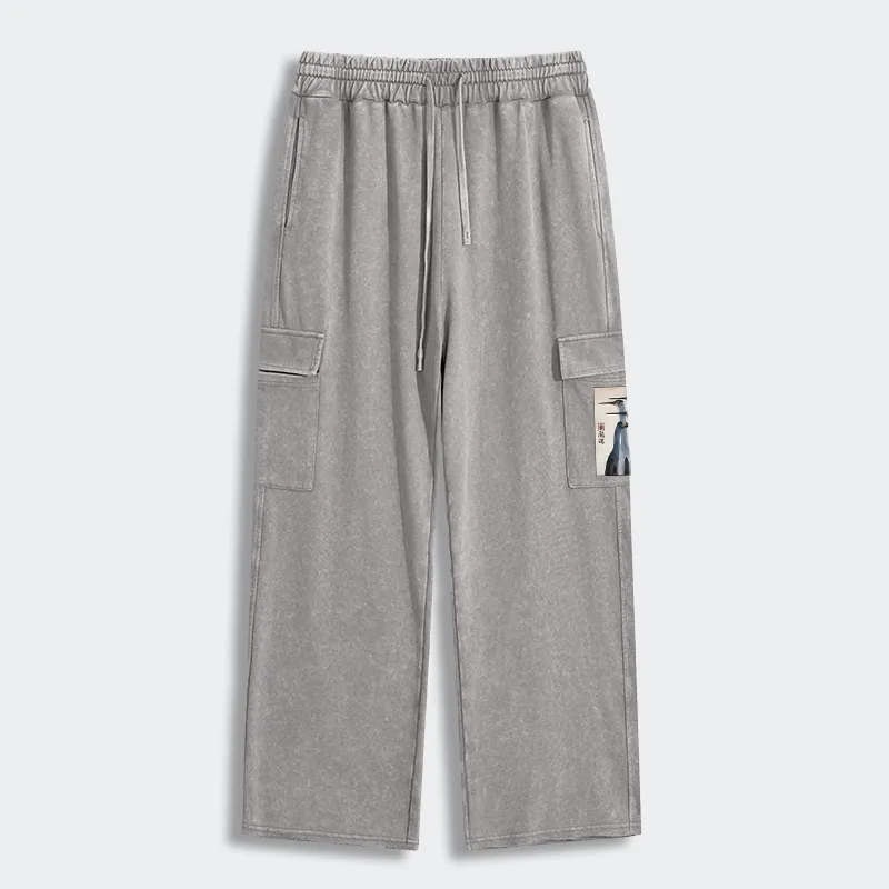 Tokyo-Tiger Retro Sandhill Crane Washed Utility Sweatpants