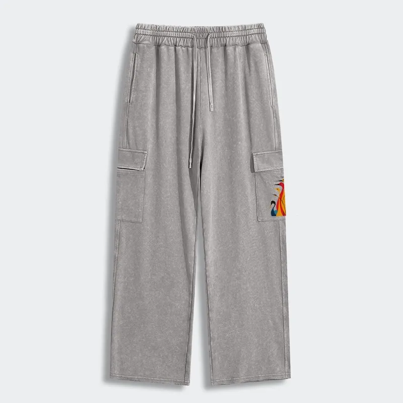 Tokyo-Tiger Various Types Of Cranes Washed Utility Sweatpants Sale