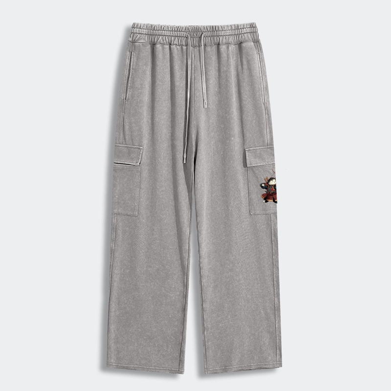 Tokyo-Tiger Kyudo Samurai Cat Washed Utility Sweatpants