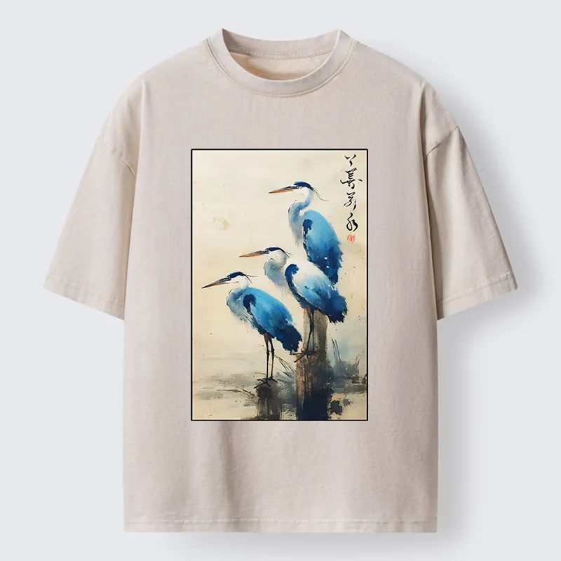 Tokyo-Tiger Great Blue Heron Japan Washed T-Shirt