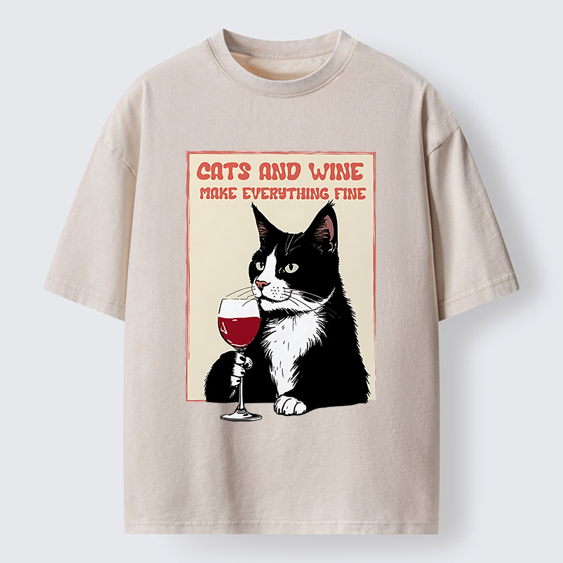 Tokyo-Tiger Tuxedo Cat Drinking Funny Washed T-Shirt