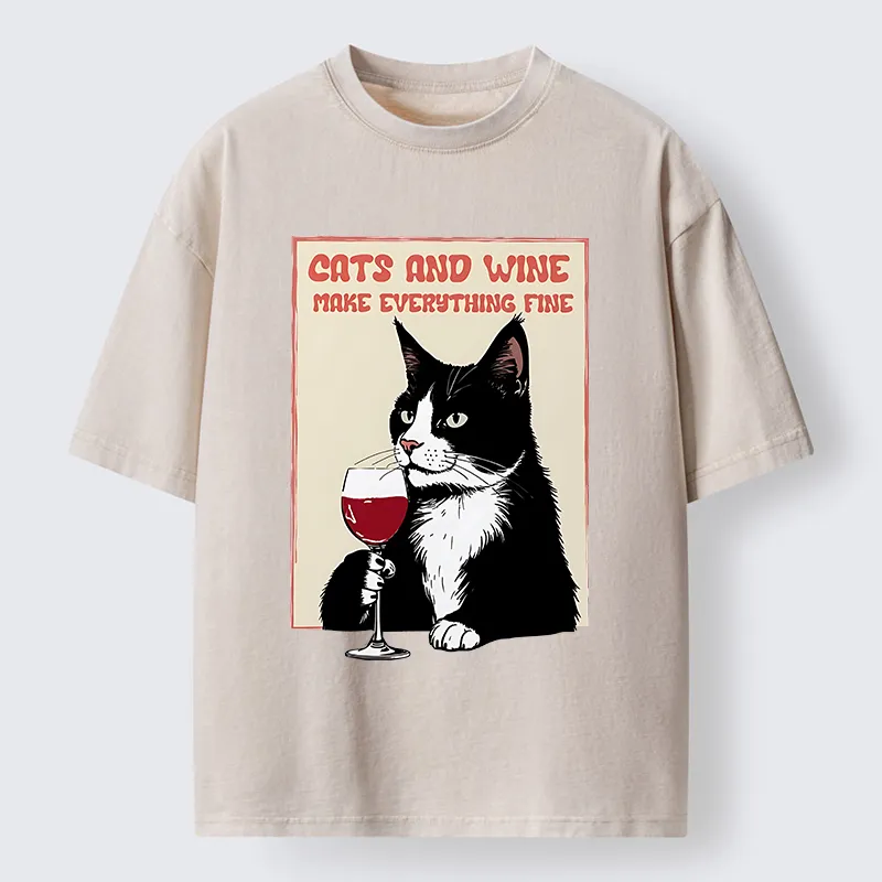 Tokyo-Tiger Tuxedo Cat Drinking Funny Washed T-Shirt Sale