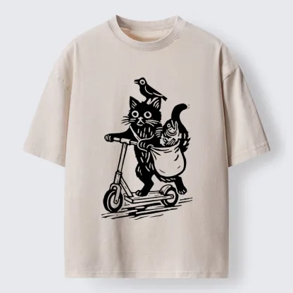 Tokyo-Tiger Cat Skateboarding Washed T-Shirt