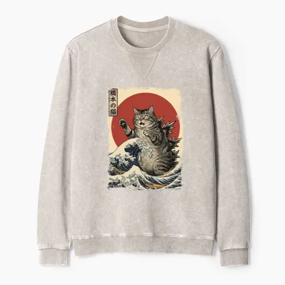 Tokyo-Tiger Catzilla Is Causing Destruction Washed Terry Sweatshirt