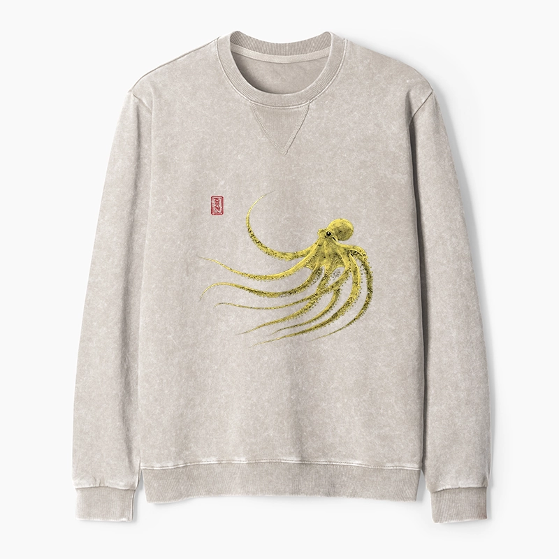Tokyo-Tiger Retro Octopus Japanese Washed Terry Sweatshirt