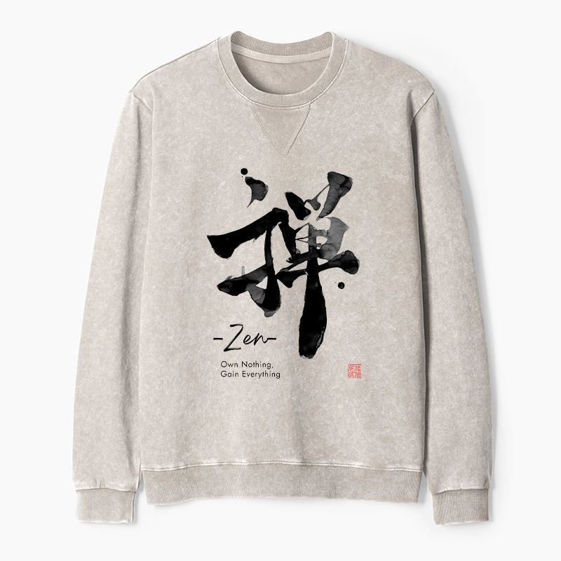 Tokyo-Tiger Zen Texts Washed Terry Sweatshirt