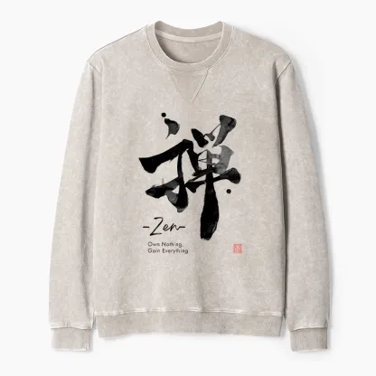 Tokyo-Tiger Zen Texts Washed Terry Sweatshirt