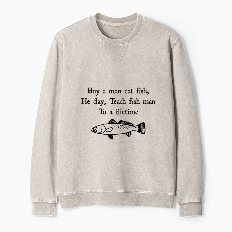 Tokyo-Tiger Man Eat Fish Meme Washed Terry Sweatshirt