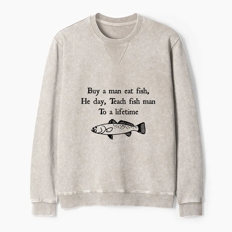 Tokyo-Tiger Man Eat Fish Meme Washed Terry Sweatshirt Sale