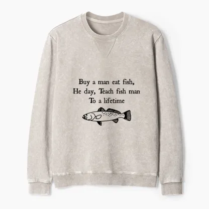 Tokyo-Tiger Man Eat Fish Meme Washed Terry Sweatshirt