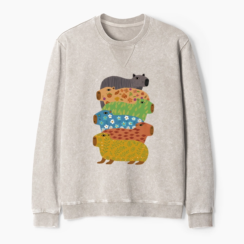 Tokyo-Tiger Colorful Capybaras Washed Terry Sweatshirt