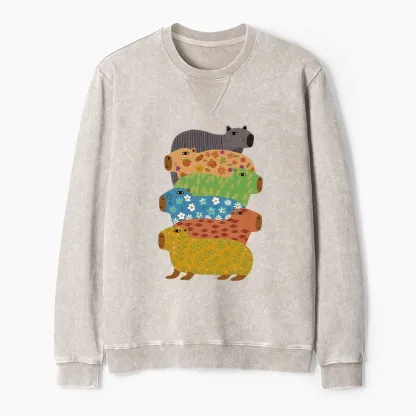 Tokyo-Tiger Colorful Capybaras Washed Terry Sweatshirt