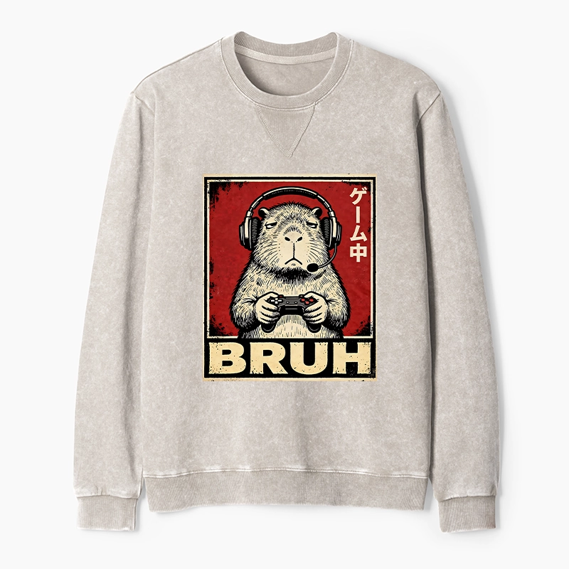 Tokyo-Tiger Funny Capybara Playing Games Washed Terry Sweatshirt