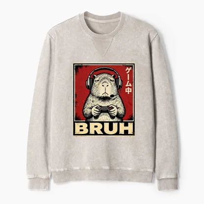 Tokyo-Tiger Funny Capybara Playing Games Washed Terry Sweatshirt